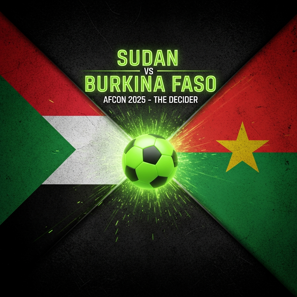 Thumbnail: SUDAN vs BURKINA FASO - AFCON 2025 The Decider match promotion graphic