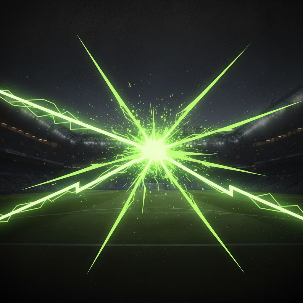 A dynamic action shot of a football match with stylized neon light trails, capturing the fast-paced energy of the game.