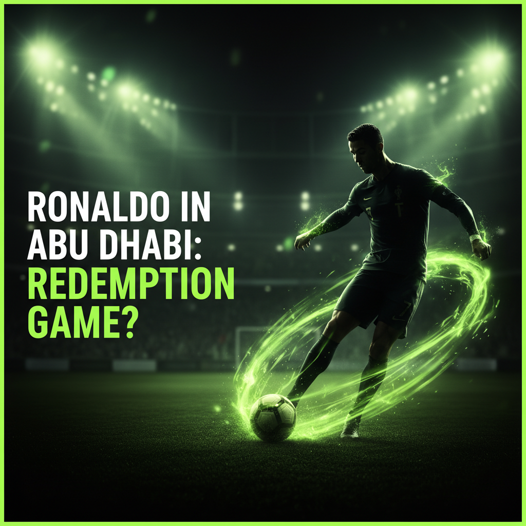 A graphic representation of Cristiano Ronaldo's 2024 red card in Abu Dhabi, with a lime green and dark theme.