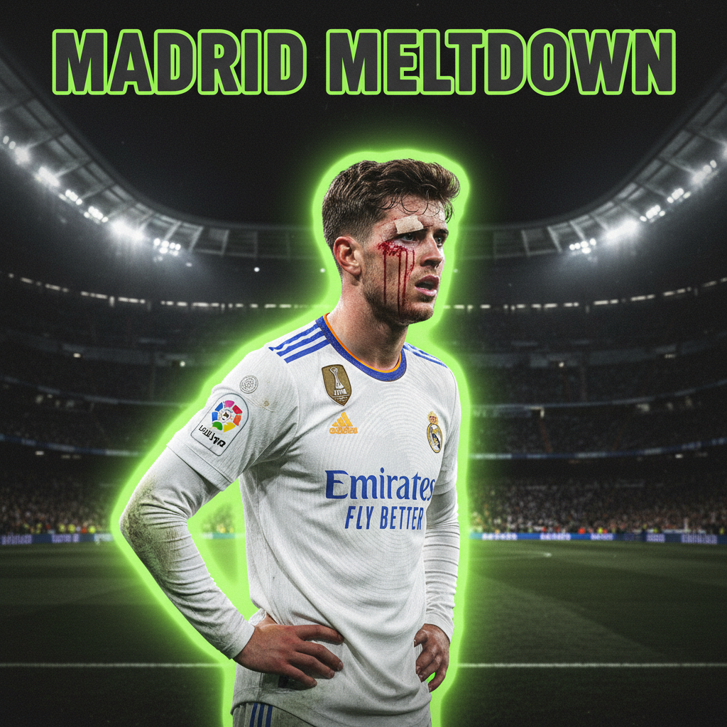 Referee showing a red card to a Real Madrid player during their chaotic match against Celta Vigo.