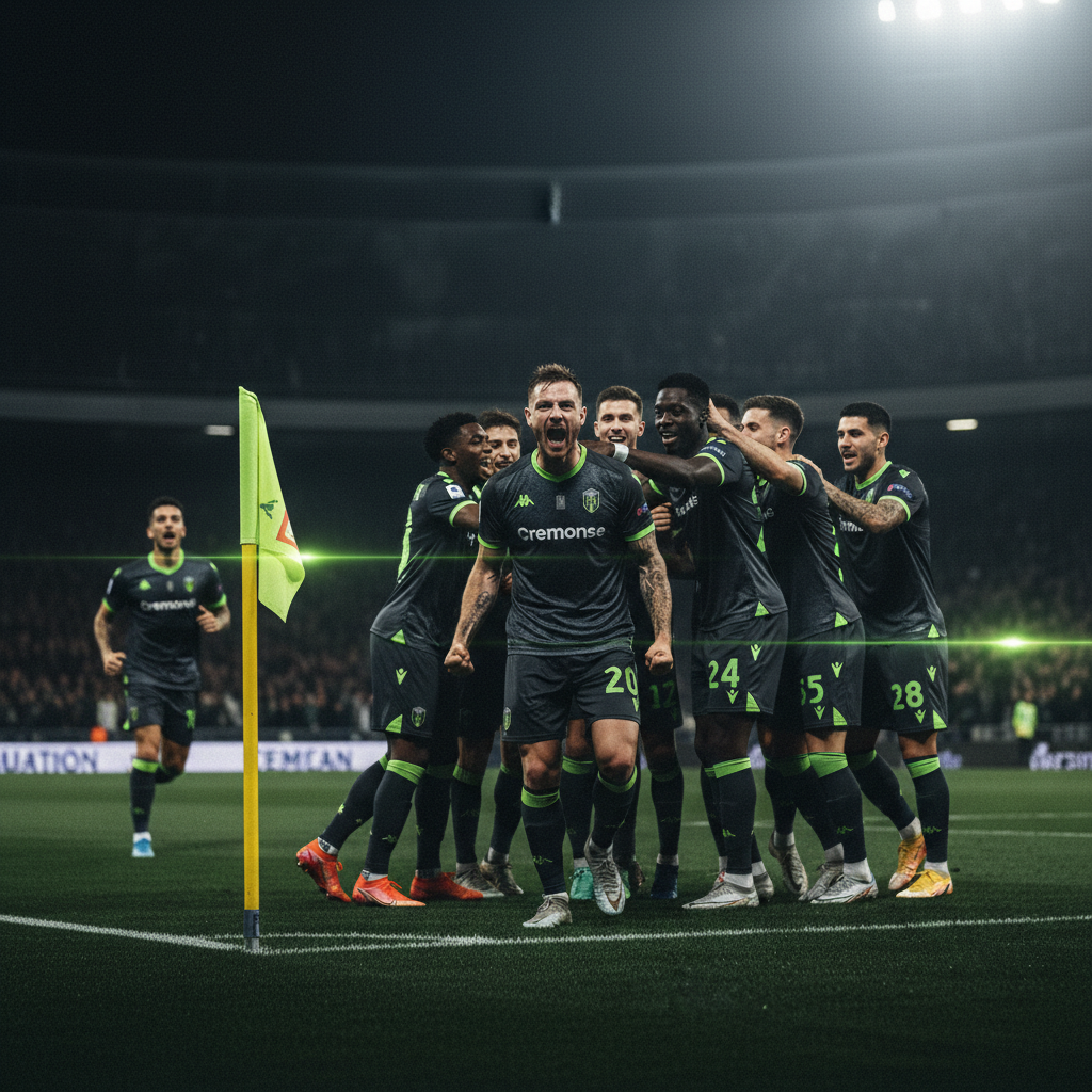 The U.S. Cremonese team celebrates a goal together after Jamie Vardy scored against Bologna.