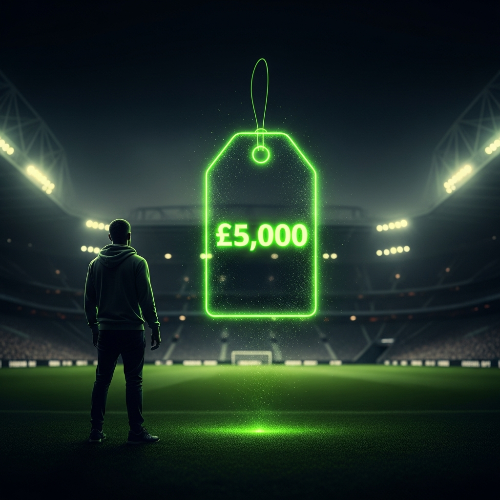 A close-up of a football pitch under stadium lights at dusk, symbolizing the grand scale and atmosphere of the World Cup.