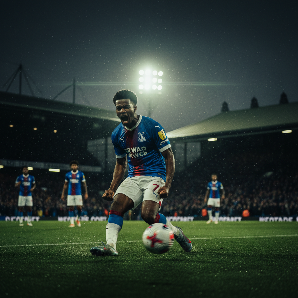 Eddie Nketiah scores for Crystal Palace with a powerful low drive at Craven Cottage.