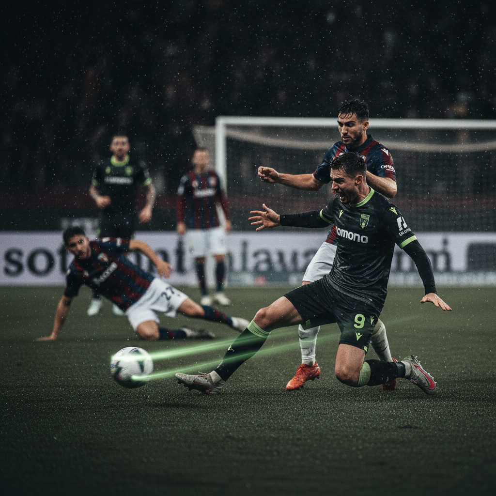 Filippo Terracciano challenges Riccardo Orsolini during the Bologna vs Cremonese Serie A match.