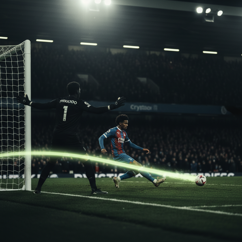 Yeremy Pino scoring a powerful goal for Crystal Palace against Shelbourne.