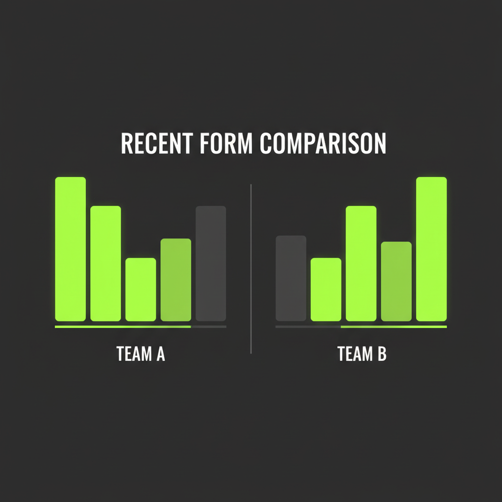 Bar chart comparing the recent match form of two sports teams using a lime green and dark grey theme.