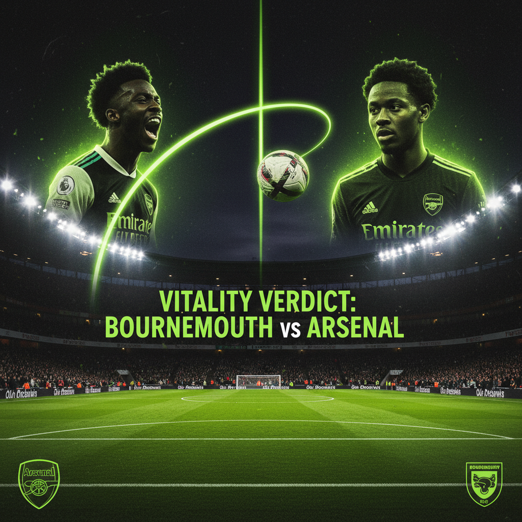 The Vitality Stadium pitch glows a vibrant lime green under floodlights against a dark sky before the match.