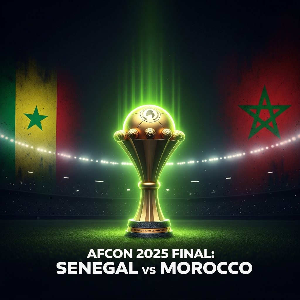 Dramatic 16:9 thumbnail for AFCON 2025 Final: Senegal vs Morocco