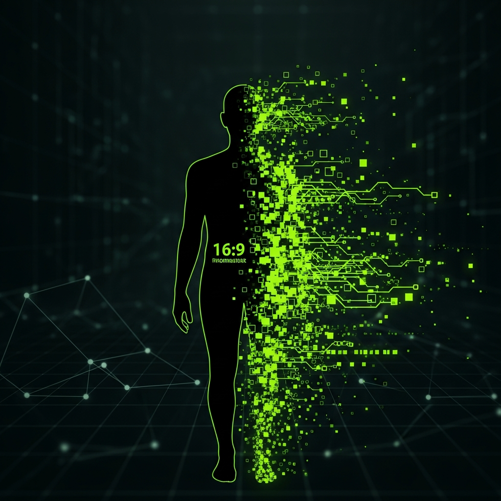 Abstract digital silhouette with data streams