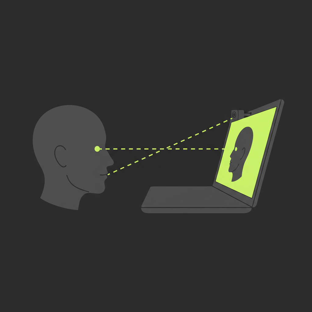 An illustration showing how video calls crop out important body language like hand gestures and posture, highlighted in lime green.