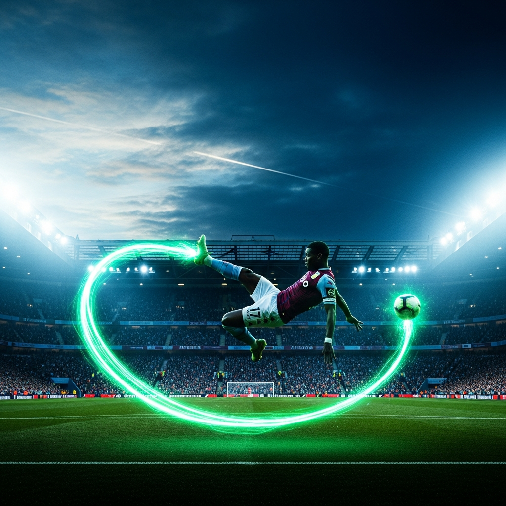 Dramatic 16:9 thumbnail featuring Crystal Palace and Aston Villa crests with a lime green flash, capturing the intensity of a night match.