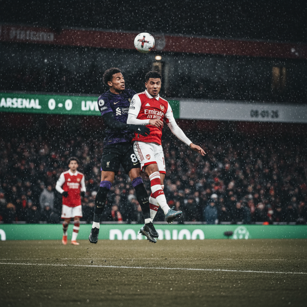 Liverpool's Conor Bradley hits the crossbar with a shot during the Premier League match against Arsenal.