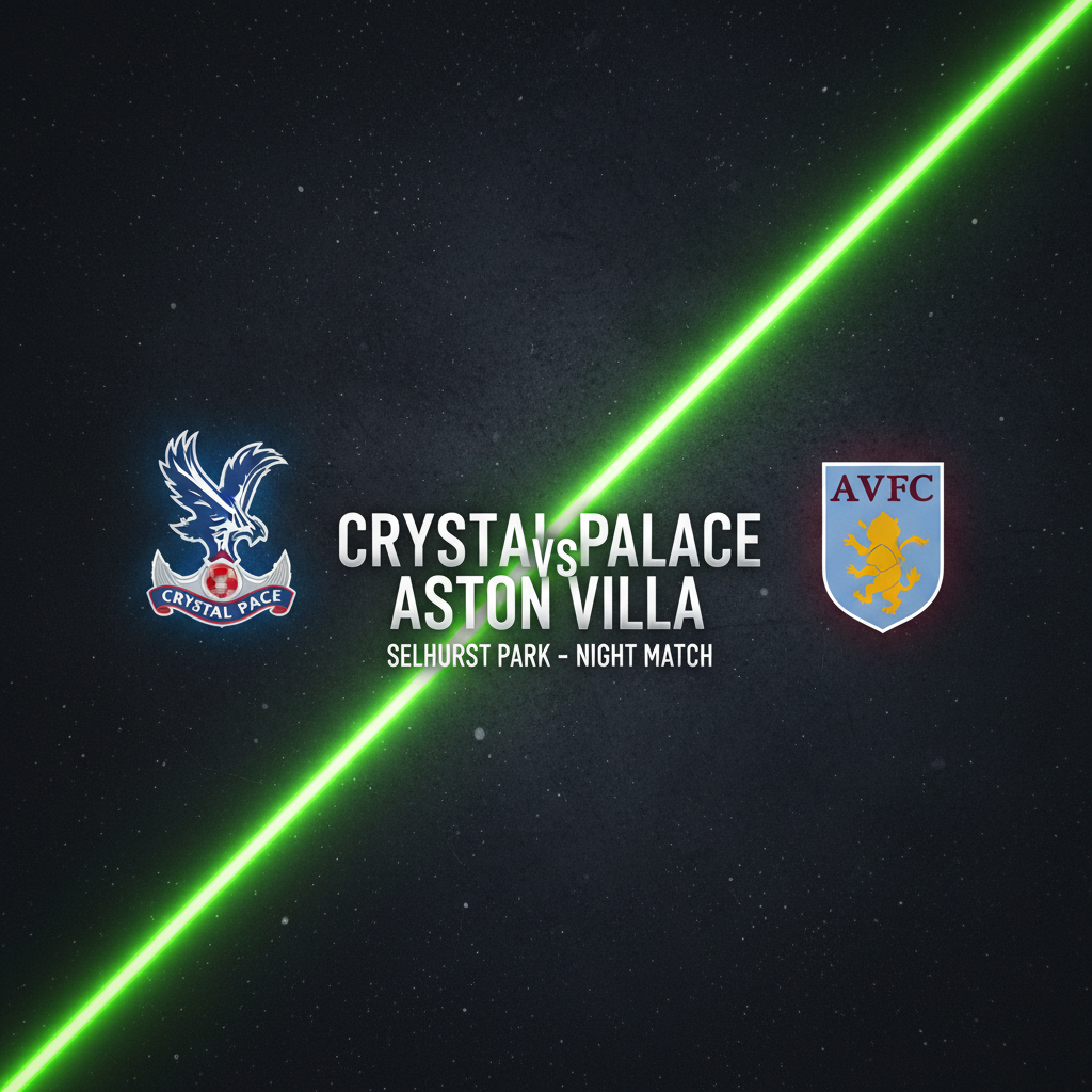 Aston Villa striker Ollie Watkins celebrates a goal with intense emotion, depicted in a dark tone and lime green color scheme.