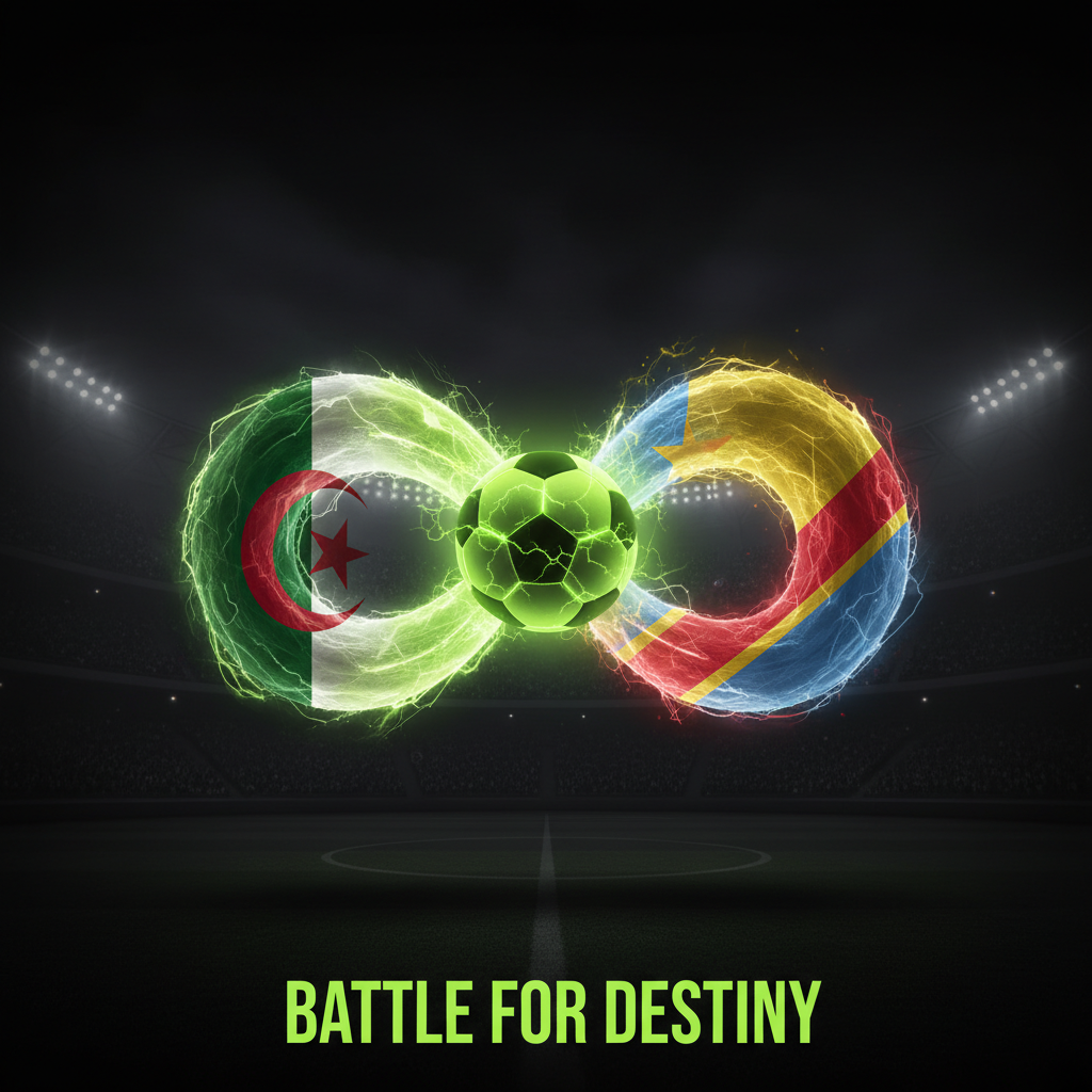 A football glowing with electric lime green energy, symbolizing a high-stakes match with a dynamic, blurred background.
