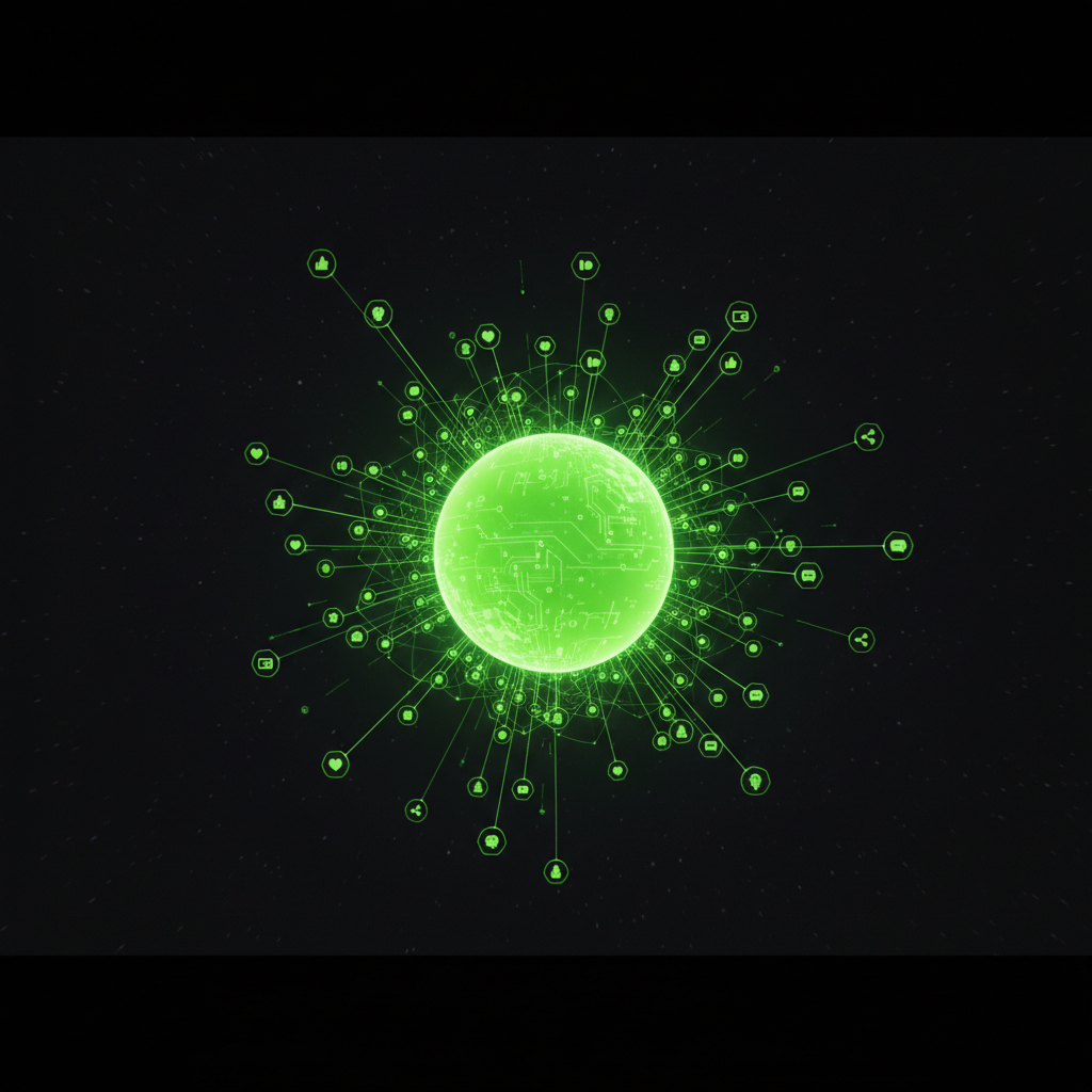 Abstract digital art visualizing TikTok engagement networks.