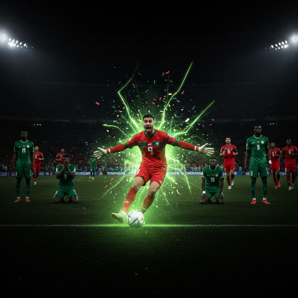 Youssef En-Nesyri scores the winning penalty for Morocco against Nigeria in the AFCON 2025 semifinal.