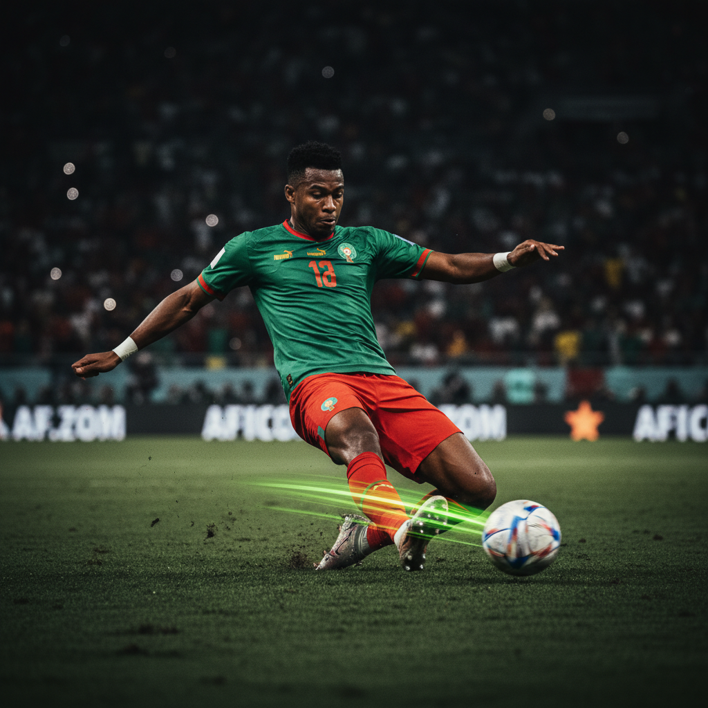 Excited football fans cheering in a vibrant stadium during an AFCON match.