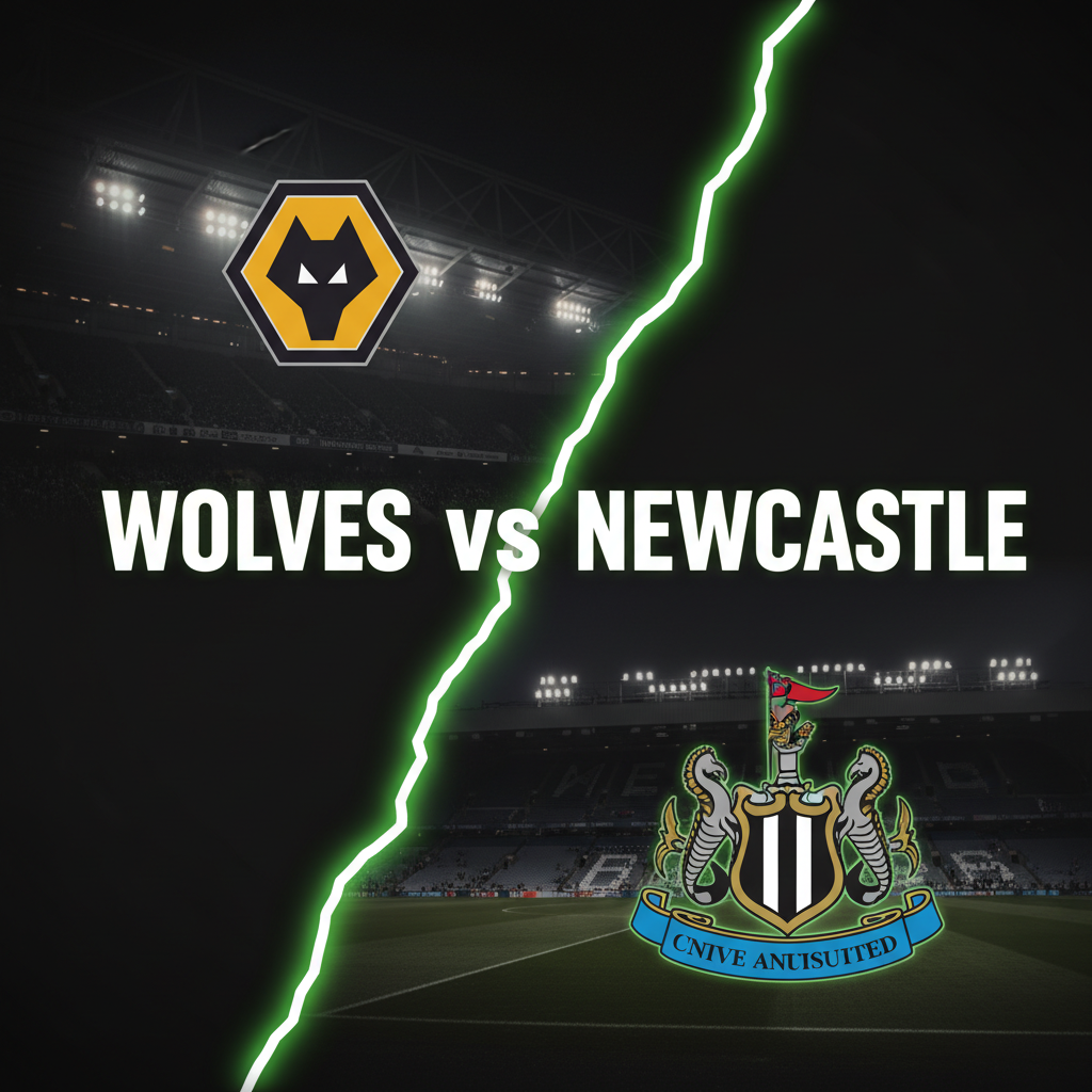 Graphic showing the contrasting form of Wolves and Newcastle with lime green arrows on a dark background.