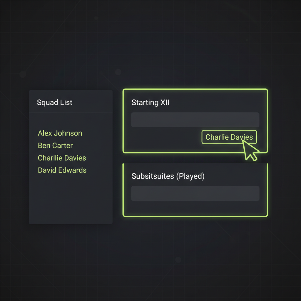 A visual guide to entering player statistics for starters and substitutes on the FA Full-Time portal.