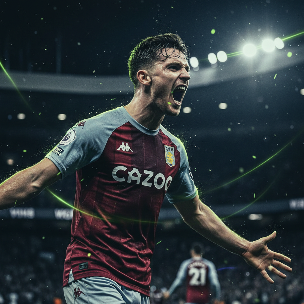 A dynamic football match scene with players in action under bright stadium lights, symbolizing the intense competition.