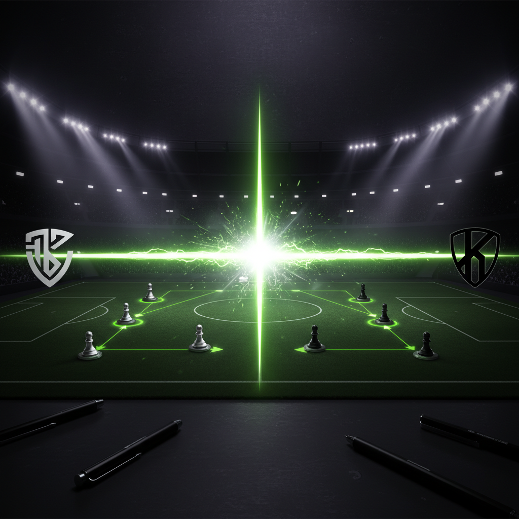 A dark tactical board with player formations highlighted in lime green, illustrating unbiased match analysis.