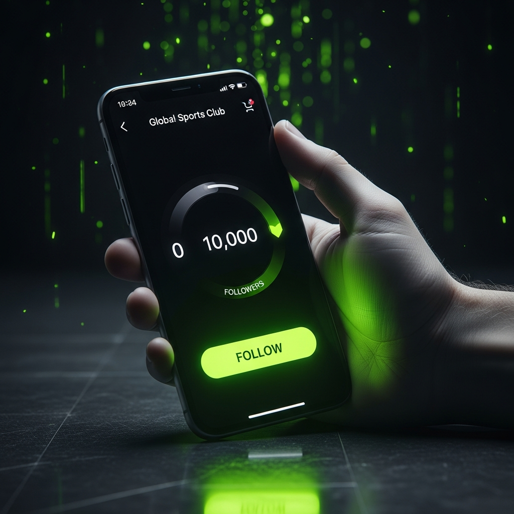 A sleek smartphone displaying a rapidly growing TikTok profile with vibrant green accents