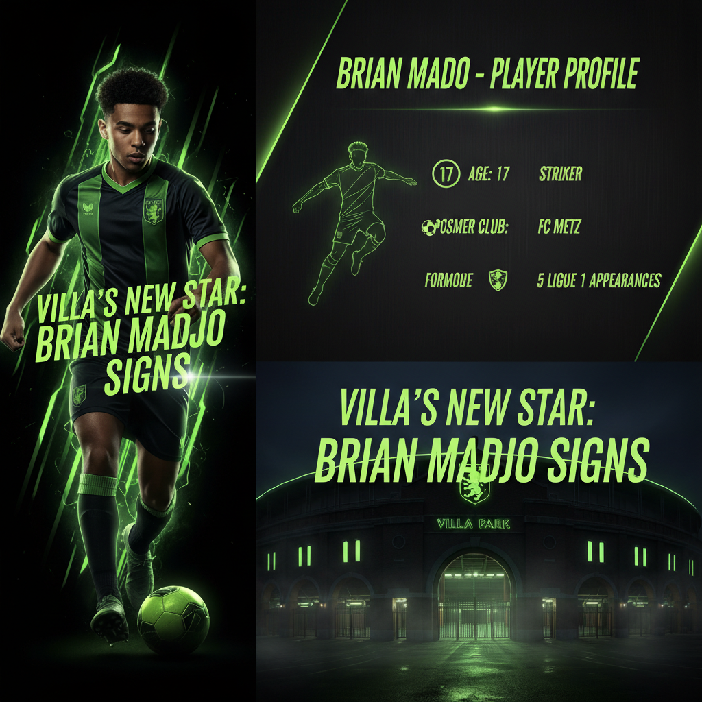 The entrance to Villa Park stadium at night, artistically rendered with a dark and lime green color theme.