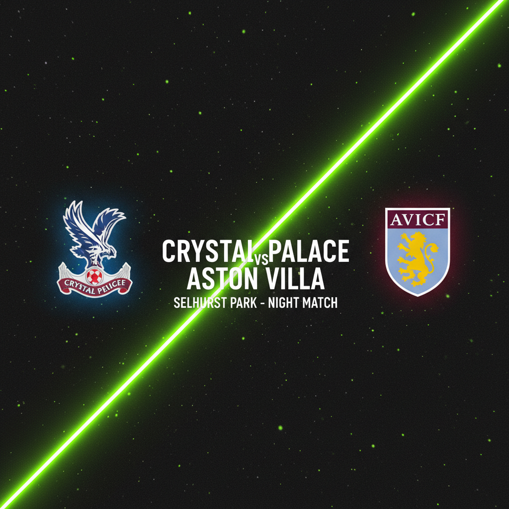 A vibrant night-time view of Selhurst Park stadium during a match, packed with fans and illuminated by artistic lime green light streaks representing game energy.