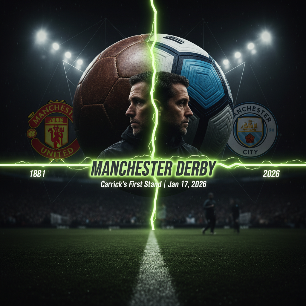 Michael Carrick as Manchester United interim manager, featured in a dark and lime green stylized image.