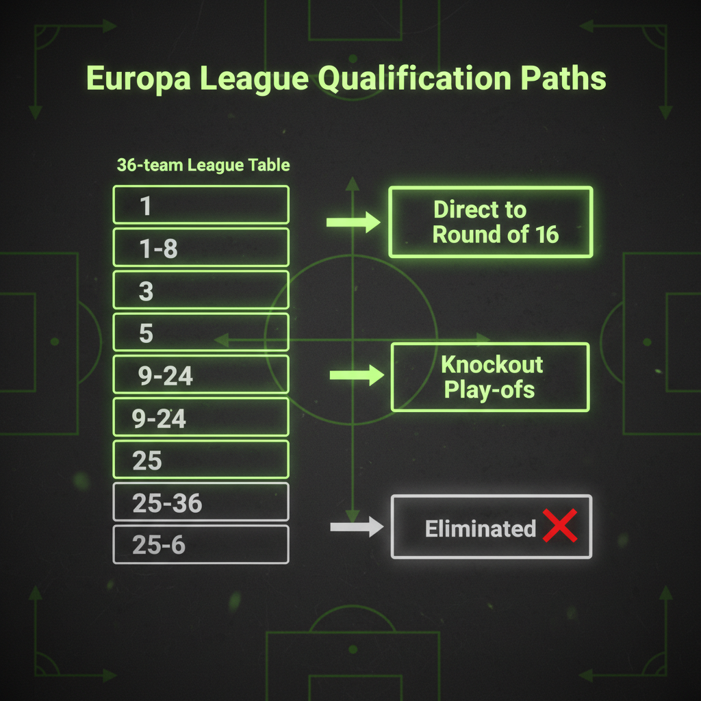 A person using a Europa League results simulator on a smartphone, showing a league table with a lime green and dark theme.