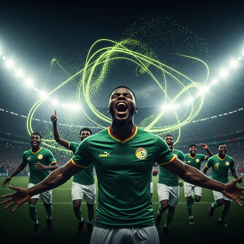 Senegalese players celebrating a goal with passion