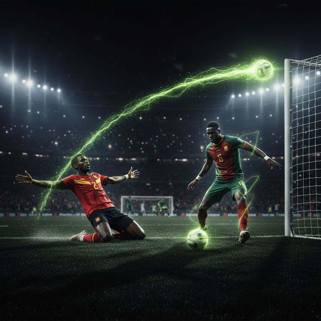 Geny Catamo of Mozambique celebrates scoring a goal against Cameroon in the AFCON 2025 group stage match.