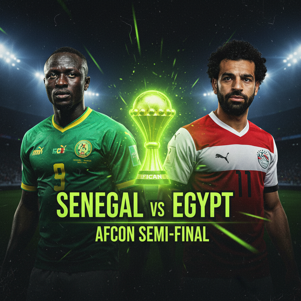 Abstract image of the Senegalese and Egyptian flags merging, symbolizing their strong bilateral relations, with lime green and dark tones.