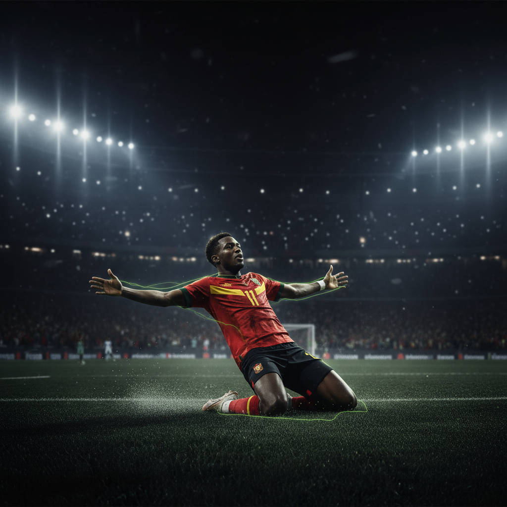 Christian Kofane scores a stunning long-range winner for Cameroon against Mozambique at Adrar Stadium.