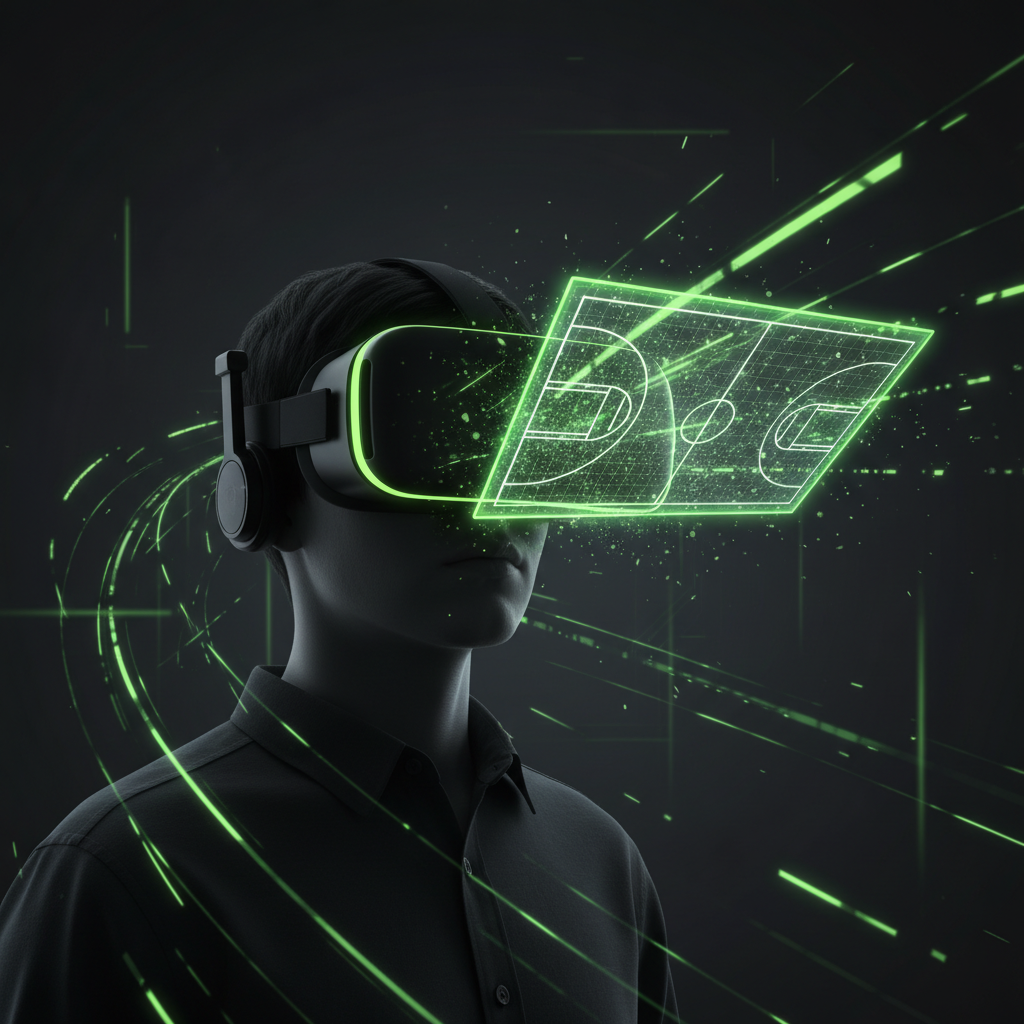 Diverse avatars socializing in a futuristic metaverse sports arena with lime green accents.