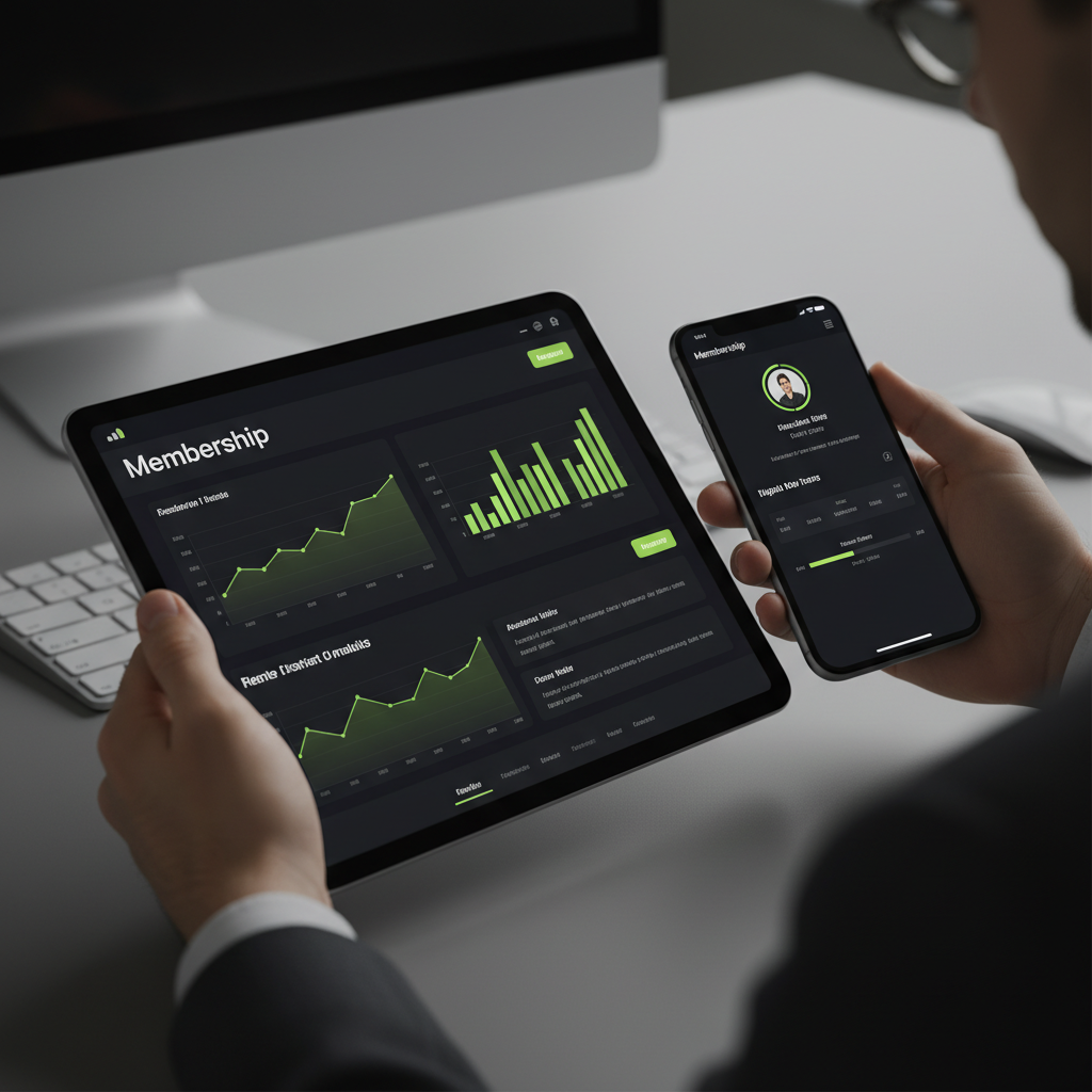 A network of diverse digital avatars connected by glowing lime green lines, symbolizing a thriving online club community.