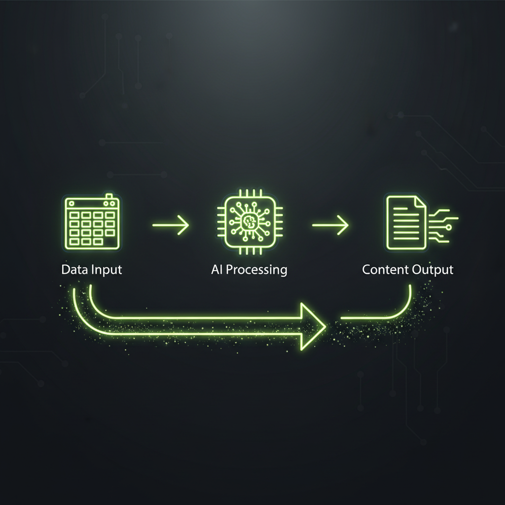 A flowchart in lime green and dark tones illustrating the concept of workflow automation for digital efficiency.