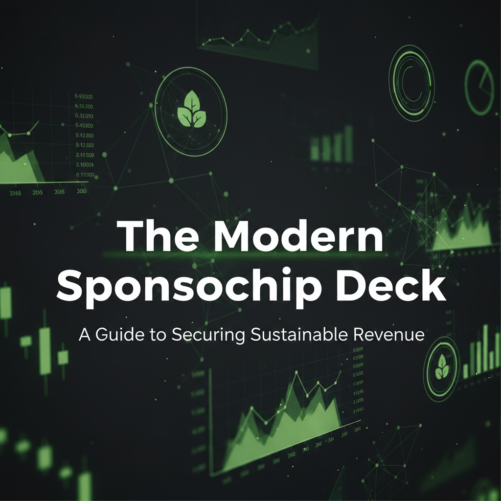 Sponsorship deck slide with lime green infographics showing audience sustainability data on a dark background.