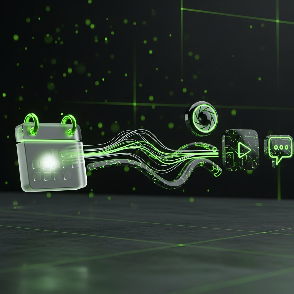 Digital workflow automation with glowing icons