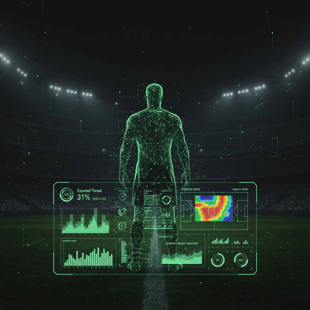 A scout using an AI platform to analyze a player's tactical fit on a tablet.
