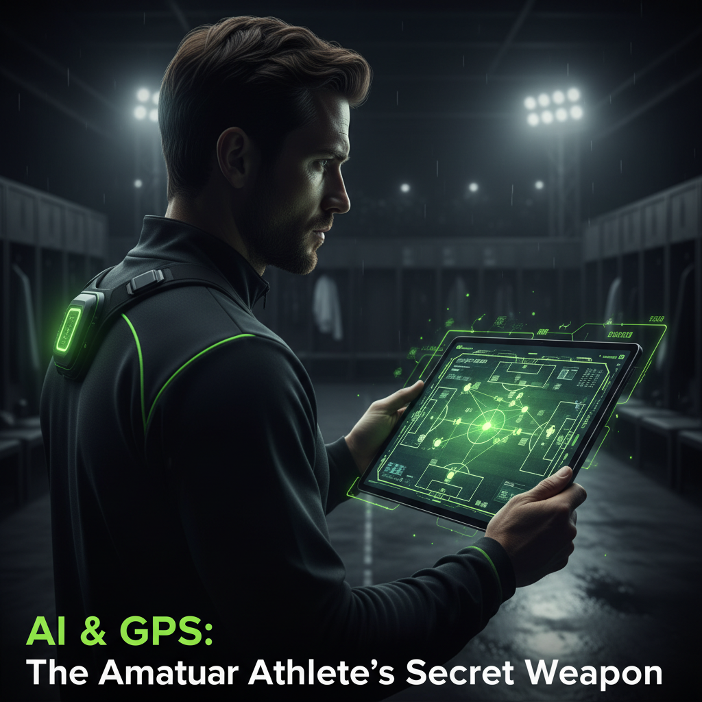 Close-up of a GPS performance tracker vest worn by an athlete during training.