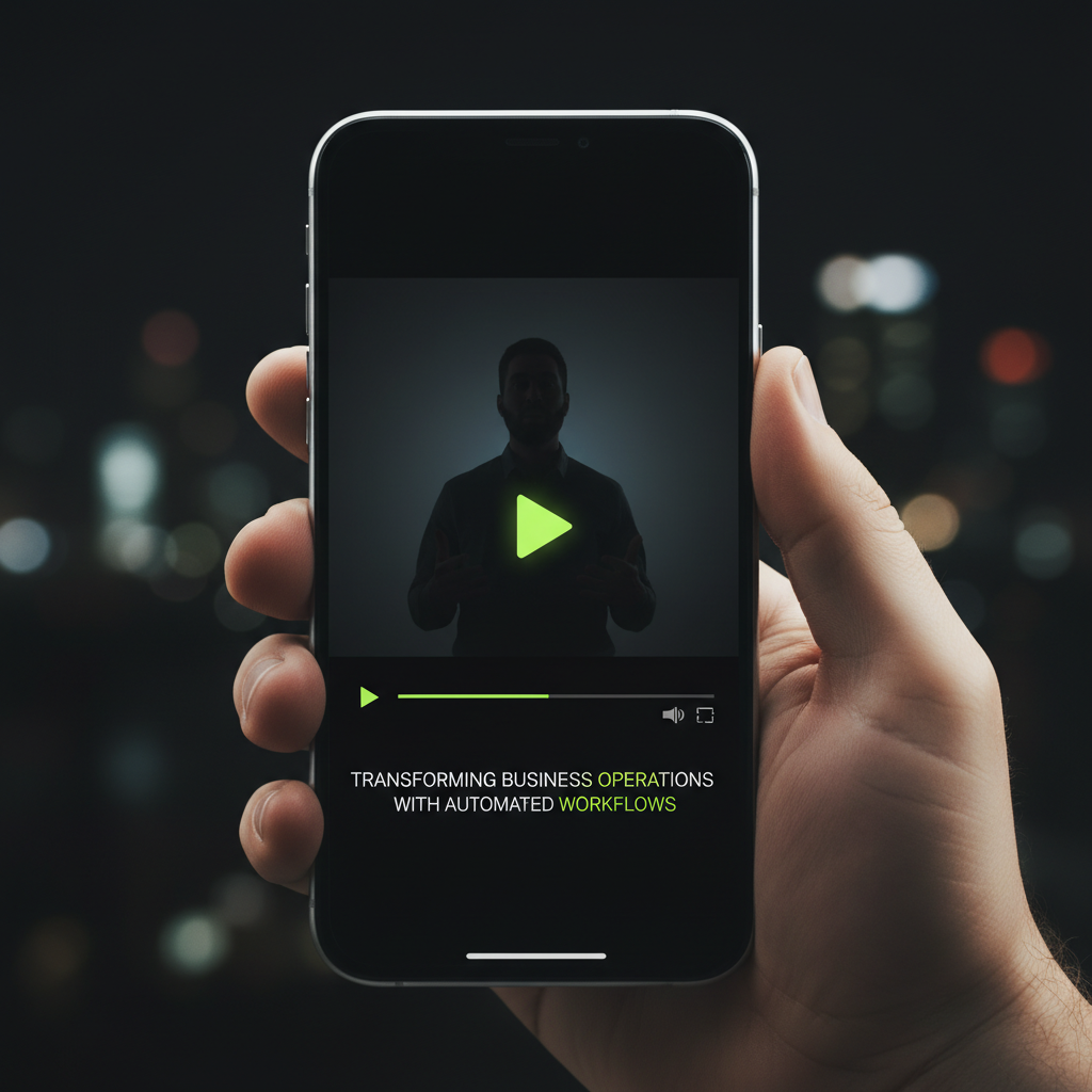 A digital dashboard with a dark theme shows rising productivity charts in lime green, symbolizing the benefits of workflow automation.