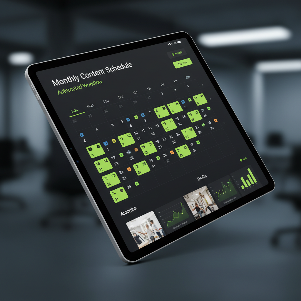 Mock-up of a social media scheduling tool dashboard showcasing workflow automation