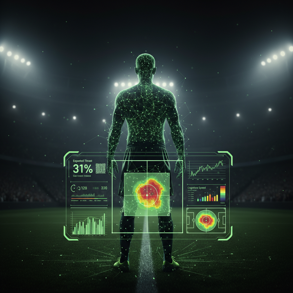 Conceptual image of neuro-scouting with a data overlay on an athlete's eye.