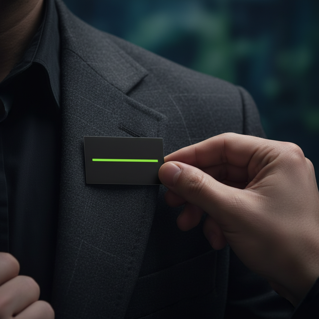 A volunteer receiving a modern name badge with a lime green design, symbolizing the start of their journey.