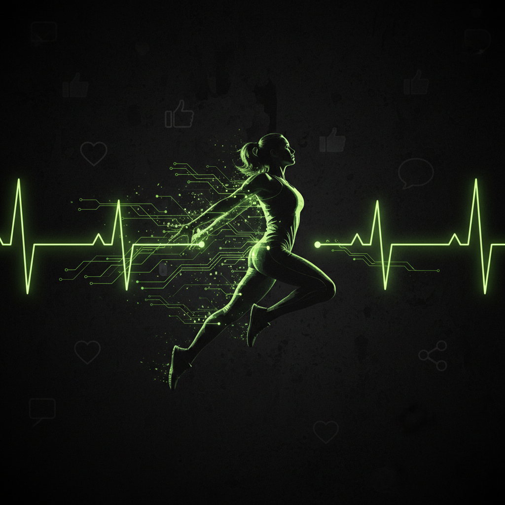 Athlete silhouette illustrating mental wellness and focus with lime green neural patterns on a dark background.