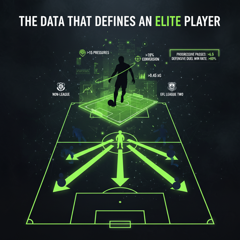 Conceptual image of AI scouting analysis connecting non-league talent to professional clubs.