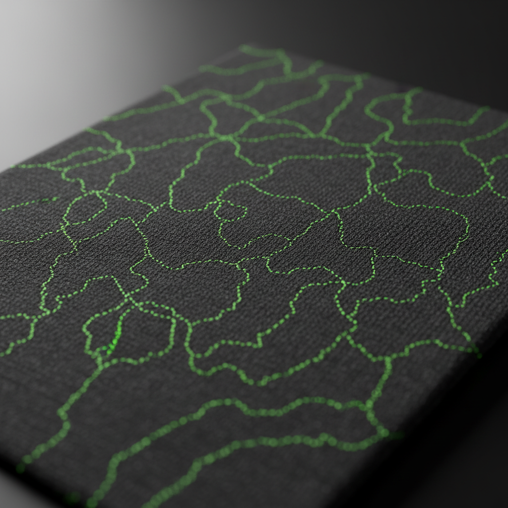 Close-up of sustainable sportswear fabric with lime green recycled threads.