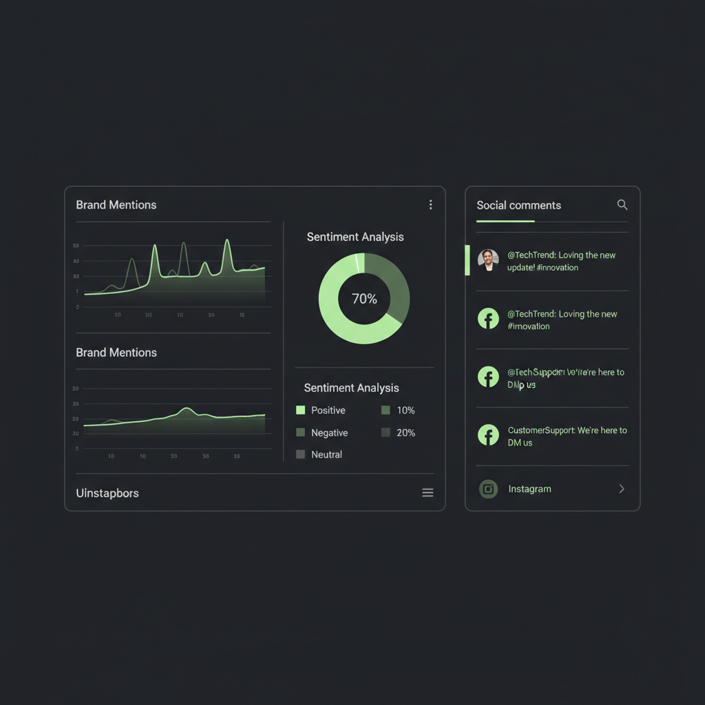 A social media command center dashboard displaying real-time analytics on brand mentions and sentiment.