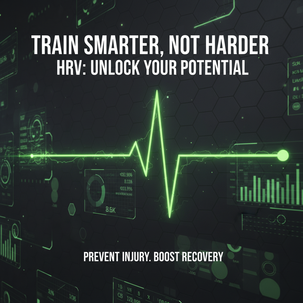 Athlete wearing a dark fitness tracker showing a lime green Heart Rate Variability graph.